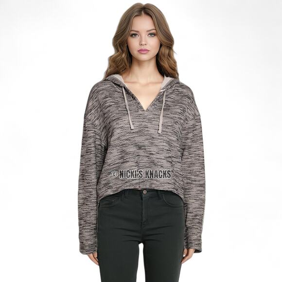 Saturday Sunday Anthropologie Rehearsal Cropped Hoodie Sweatshirt Gray Size L - Picture 10 of 11